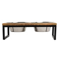 Wood & Metal Elevated Double Bowl Feeder for Dogs & Cats